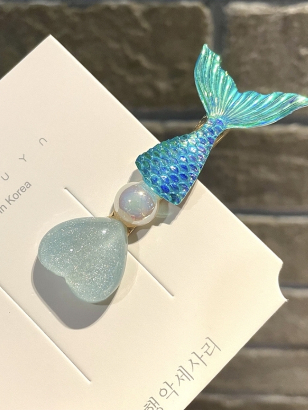 Blue Mermaid Tail Hair Clip with Pearl Accent